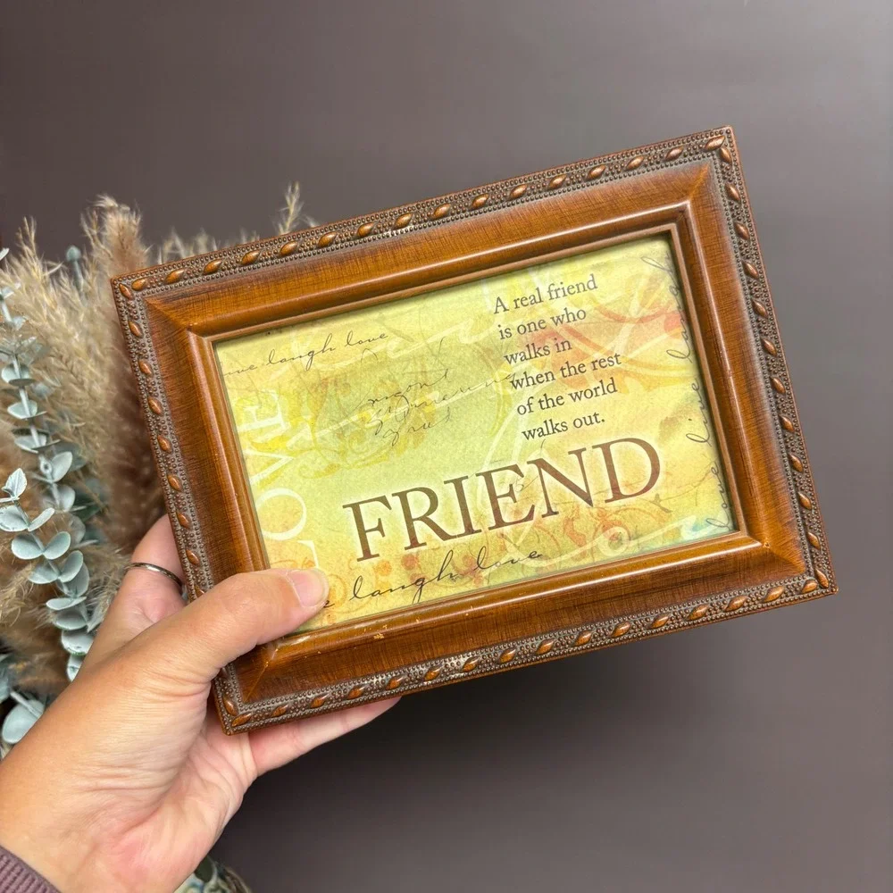 Vintage Wooden Photo Frame Music Box Keepsake Jewelry Box | Working Wind-Up |